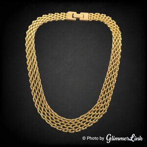 Vintage Avon 1990s Gold Tone Mesh Collar Flexible Woven Chain Necklace
